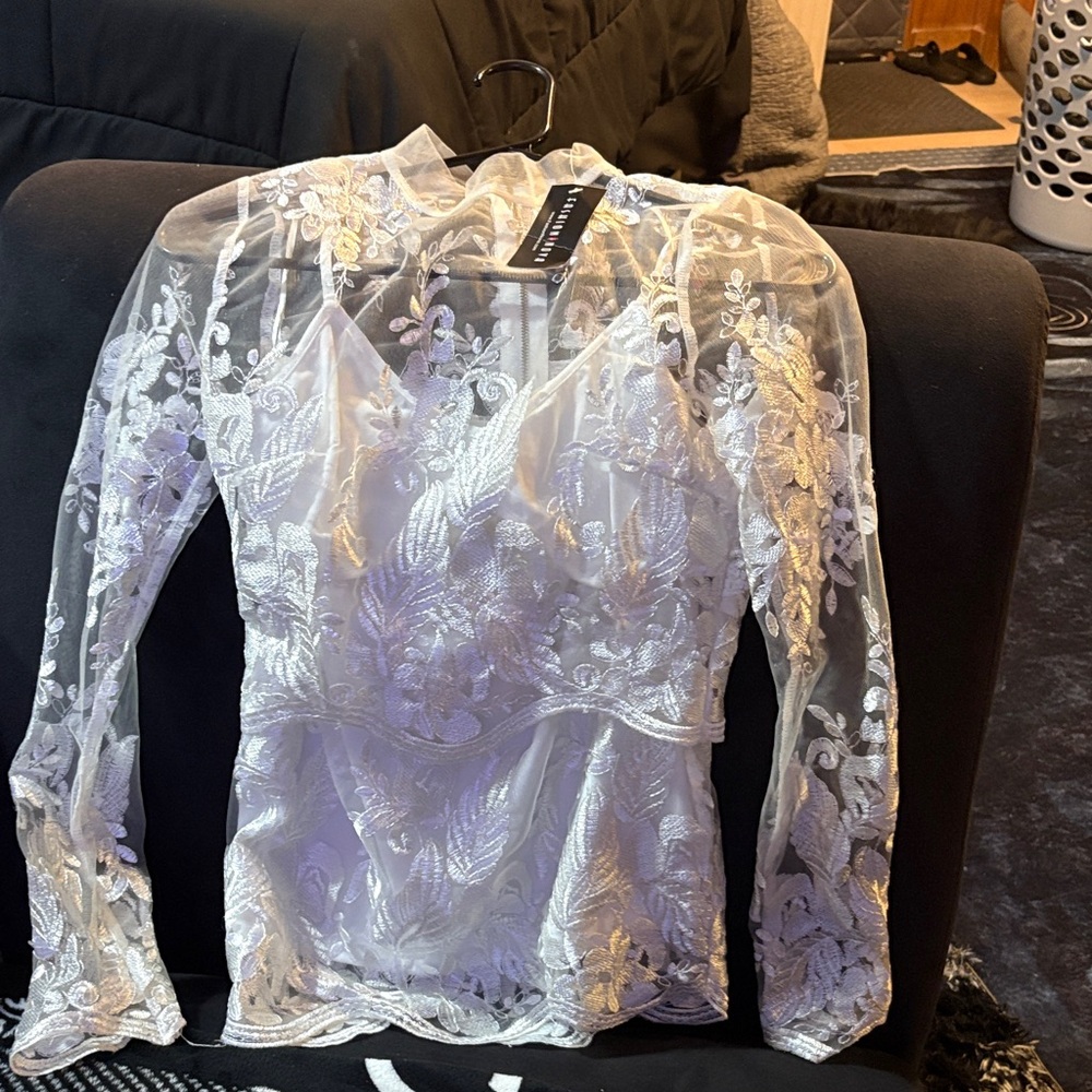Fashion Nova Sheer White Floral Blouse